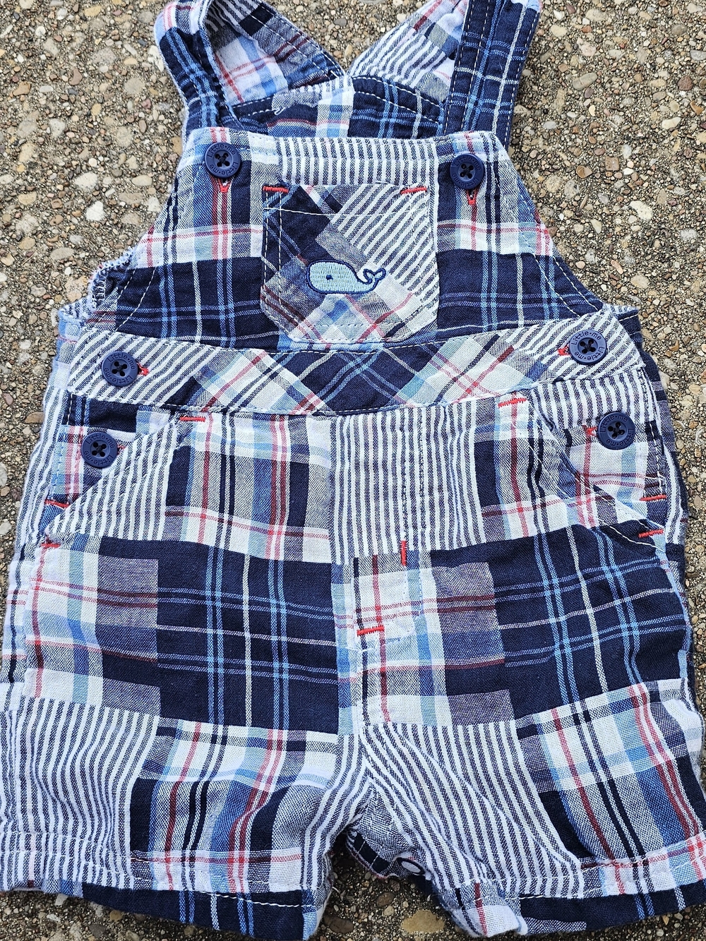 Little Me Blue Red White Plaid Short Overalls Whale 3 Months Shortalls Baby